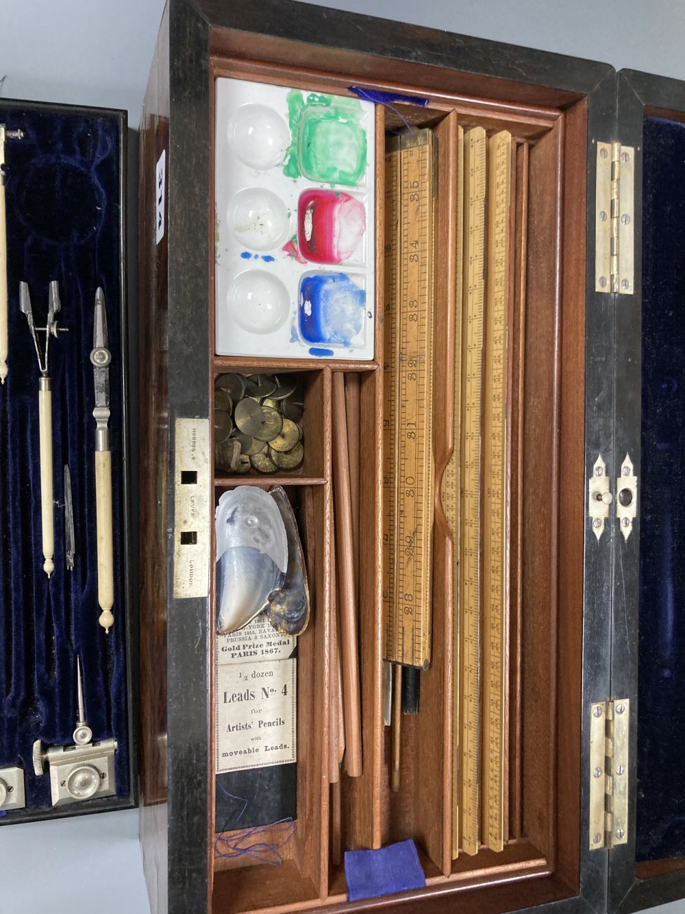 A mid Victorian burr walnut cased artist / draughtsmans box, with a well fitted interior, 36 x 19 x 17cm